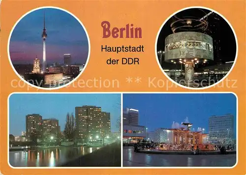 AK / Ansichtskarte Berlin Fernsehturm Weltzeituhr Alexanderplatz Fischerinsel Hochhaeuser Nachtaufnahmen Kat. Berlin