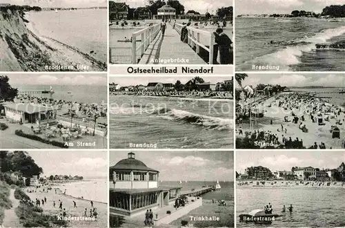 AK / Ansichtskarte Niendorf Ostseebad Brodtener Ufer Anlegebruecke Brandung Strand Brandung Kinderstrand Trinkhalle Badestrand Kat. Timmendorfer Strand