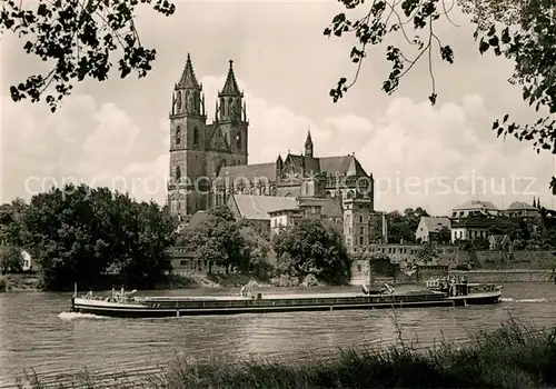 AK / Ansichtskarte Magdeburg Dom Elbansicht Frachter  Kat. Magdeburg