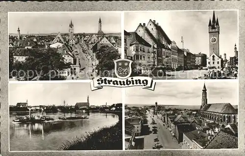 AK / Ansichtskarte Straubing Teilansichten Stadtturm Kirche Donau Schifffahrt Bromsilber Kat. Straubing