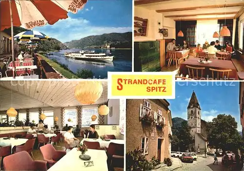 AK / Ansichtskarte Spitz Donau Strandcafe Spitz Stube Terrasse Donauschiff Kirche Kat. Spitz Wachau Donau