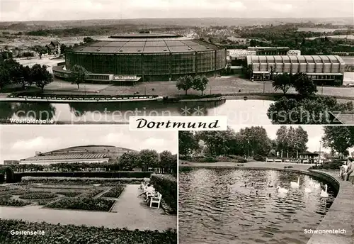 AK / Ansichtskarte Dortmund Westfalenhalle Gartenseite Schwanenteich Kat. Dortmund