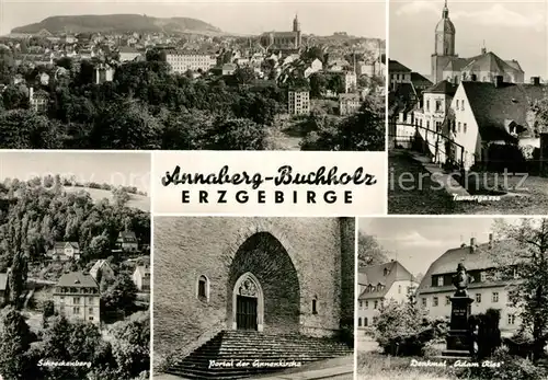 AK / Ansichtskarte Annaberg Buchholz Erzgebirge Turnergasse Schreckenberg Annenkirche Denkmal Adam Ries  Kat. Annaberg