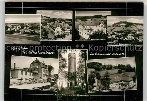 AK / Ansichtskarte Waldkatzenbach Gasthaus Adler Kurheim Loewen Panorama Katzenbergturm Kat. Waldbrunn