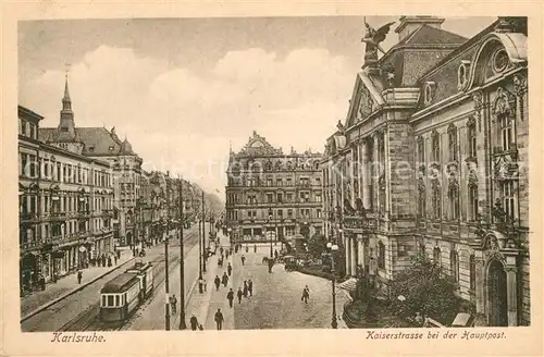 AK / Ansichtskarte Strassenbahn Karlsruhe Kaiserstrasse Hauptpost Kat. Strassenbahn