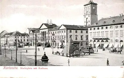 AK / Ansichtskarte Strassenbahn Karlsruhe Marktplatz Rathaus  Kat. Strassenbahn