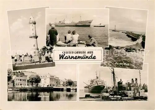 AK / Ansichtskarte Warnemuende Ostseebad Strandpromenade Leuchtturm Am Strom Mole Hafen Kat. Rostock