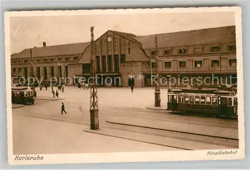 AK / Ansichtskarte Strassenbahn Karlsruhe Hauptbahnhof  Kat. Strassenbahn