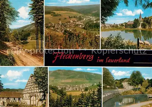 AK / Ansichtskarte Fleckenberg Teilansichten Panorama Kirche Fachwerkhaus Kat. Schmallenberg