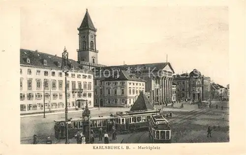 AK / Ansichtskarte Strassenbahn Karlsruhe Marktplatz  Kat. Strassenbahn