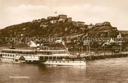 AK / Ansichtskarte Dampfer Seitenrad Ehrenreitstein  Kat. Schiffe