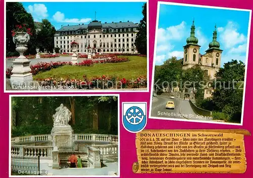 AK / Ansichtskarte Donaueschingen Fuerstenbergisches Schloss Schlosskirche Sankt Johann Donauquelle Kat. Donaueschingen