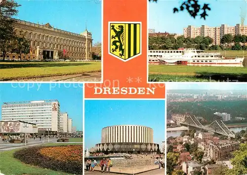 AK / Ansichtskarte Dresden Bezirksgericht Kaethe Kollwitz Ufer Prager Strasse Blaues Wunder Kat. Dresden Elbe
