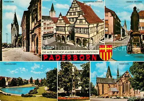 AK / Ansichtskarte Paderborn Hoher Dom Liborius Brunnen Rathaus Paderanlagen Mariensaeule  Kat. Paderborn