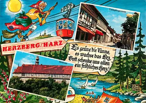 AK / Ansichtskarte Herzberg Harz Hexe Fussgaengerzone Schloss Kat. Herzberg am Harz