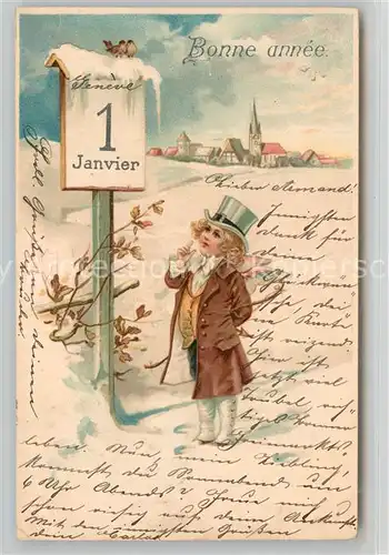 AK / Ansichtskarte Neujahr 1. Januar Elfe Kind Zylinder Litho  Kat. Greetings