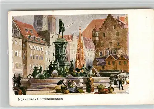 AK / Ansichtskarte Kley Nuernberg Neptunbrunnen  Kat. Kuenstlerlitho