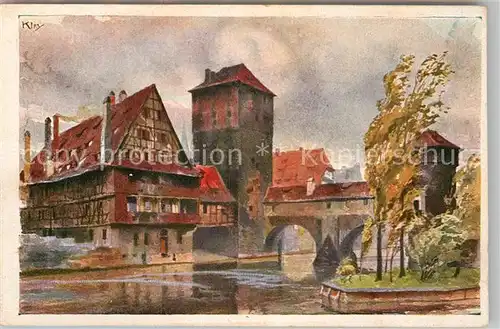 AK / Ansichtskarte Kley Nuernberg Henkersteg Bayerische Jubilaeums Landesausstellung  Kat. Kuenstlerlitho