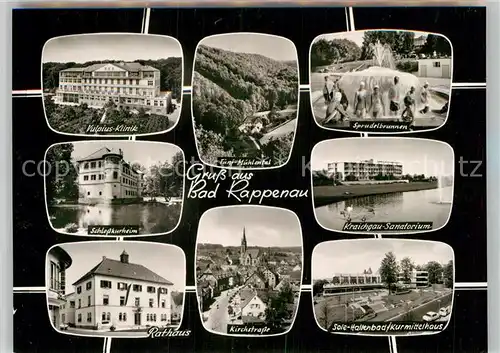 AK / Ansichtskarte Bad Rappenau Vulpius Klinik Schlosskurheim Rathaus Kirchstrasse Sole Hallenbad Kurmittelhaus Kraichgau Sanatorium Sprudelbrunnen Fuenfmuehlental Bromsilber Kat. Bad Rappenau