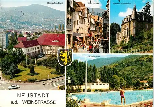 AK / Ansichtskarte Neustadt Weinstrasse Blick auf die Stadt Hauptstrasse Haardter Schloesschen Schwimmbad Freibad Kat. Neustadt an der Weinstr.