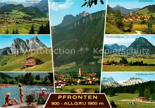 AK / Ansichtskarte Pfronten Gesamtansicht mit Alpenpanorama Zugspitze Aggenstein Sorgschrofen Kienberg Achtal Schlossanger Alm Hochalm Freibad Kat. Pfronten