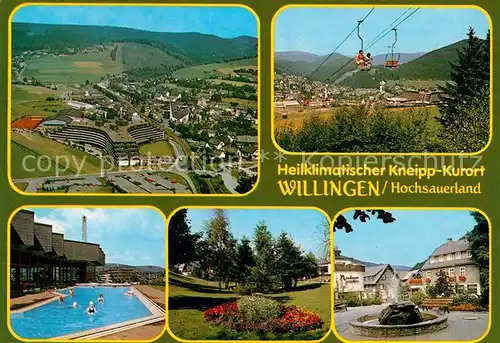 AK / Ansichtskarte Willingen Sauerland Panorama Kurort Sessellift Freibad Park Brunnen Kat. Willingen (Upland)