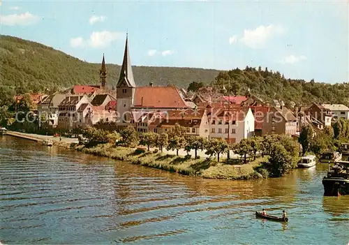 AK / Ansichtskarte Neckargemuend Blick ueber den Neckar zur Kirche Dampfer Kat. Neckargemuend