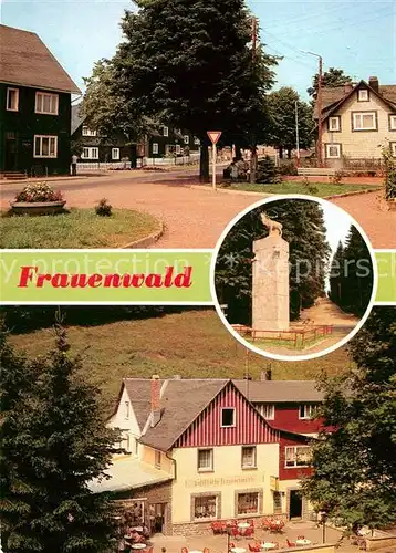 AK / Ansichtskarte Frauenwald Thueringen Platz des Friedens Monument Waldgaststaette Fraubachmuehle Kat. Frauenwald