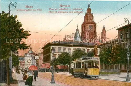 AK / Ansichtskarte Strassenbahn Mainz Gutenbergplatz Dom  Kat. Strassenbahn