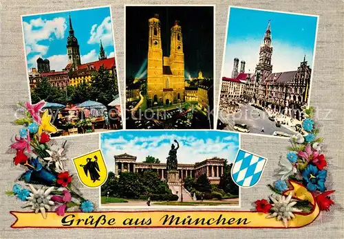 AK / Ansichtskarte Muenchen Markt Frauenkirche Rathaus Denkmal Statue Kat. Muenchen