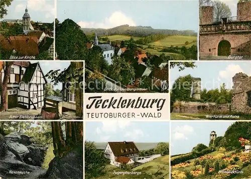 AK / Ansichtskarte Tecklenburg Blick von der Burgmauer Kirche Ziehbrunnen Hexenkueche Jugendherberge Bismarckturm Wierturm Ruine Burgtor Kat. Tecklenburg