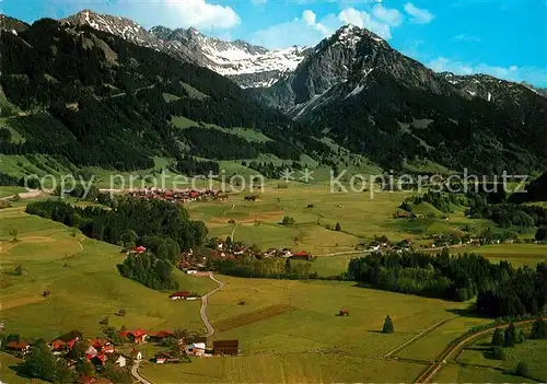 AK / Ansichtskarte Thalhofen Wertach Blick auf Au Schoellang Reichenbach Entschenkopf Nebelhorn Rubihorn Allgaeuer Alpen Fliegeraufnahme Kat. Marktoberdorf