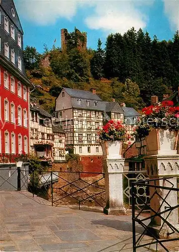 AK / Ansichtskarte Monschau Rotes Haus an der Rur Burg Ruine Haller Kat. Monschau