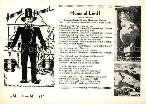 AK / Ansichtskarte Liederkarte Hummel Lied  Kat. Musik