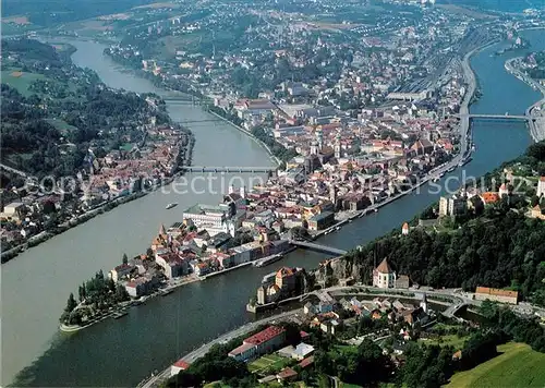 AK / Ansichtskarte Passau Zusammenfluss von Donau Inn und Ilz Fliegeraufnahme Kat. Passau