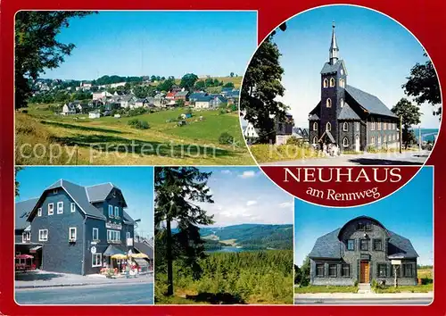 AK / Ansichtskarte Neuhaus Rennweg Kirche Cafe Restaurant Oberland  Kat. Neuhaus Rennweg