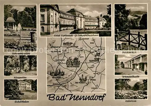 AK / Ansichtskarte Bad Nenndorf Sonnengarten Kurgarten Schloesschen Hotel Esplanade Badehaus Deister Wandelhalle Kurpark Landkarte Kat. Bad Nenndorf