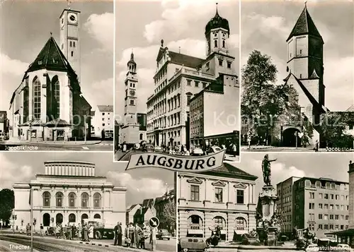 AK / Ansichtskarte Augsburg Jacobikirche Rathaus Jacobstor Theater Augustusbrunnen Kat. Augsburg