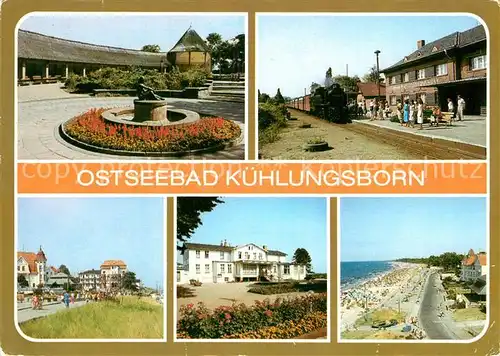 AK / Ansichtskarte Kuehlungsborn Ostseebad Konzertgarten Ost Bahnhof mit Molli Strandpromenade Ostsee Hotel Strandblick Kat. Kuehlungsborn