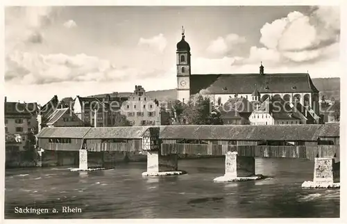 AK / Ansichtskarte Saeckingen Rhein Holzbruecke Muenster Kat. Bad Saeckingen