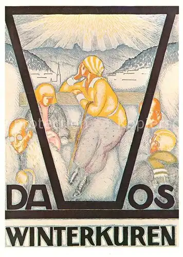 AK / Ansichtskarte Kuenstlerkarte Mangold Burkhard Winterkuren Plakat Verkehrsverein Davos 1916  Kat. Kuenstlerkarte