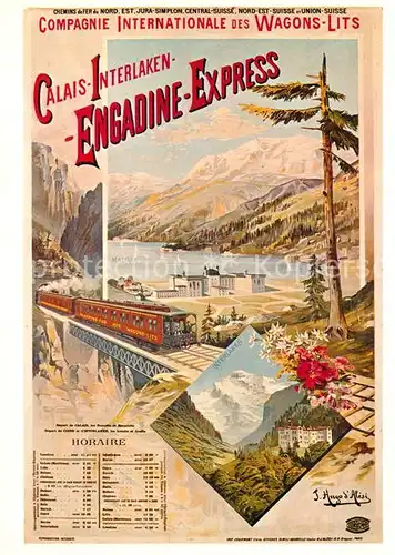 AK / Ansichtskarte Eisenbahn Plakat Wagons Lits 1895 F. Hugo d Alesi Calais Interlaken Engadine Express  Kat. Eisenbahn