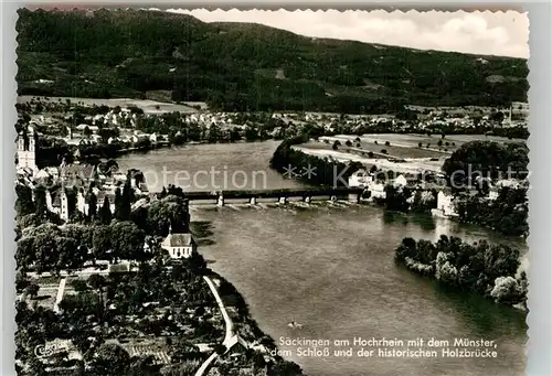 AK / Ansichtskarte Bad Saeckingen Fliegeraufnahme Holzbruecke Muenster Schloss Kat. Bad Saeckingen