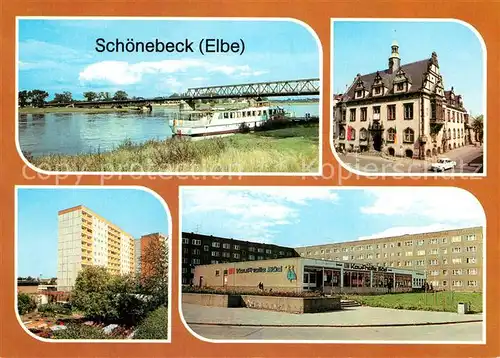 AK / Ansichtskarte Schoenebeck Elbe Ernst Thaelmann Bruecke Rathaus Moskauer Strasse Kaufhalle Sued Kat. Schoenebeck