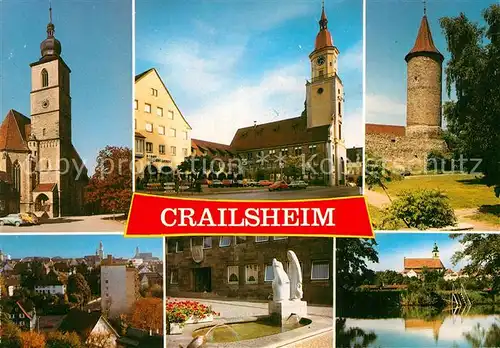 AK / Ansichtskarte Crailsheim Brunnen Kirche Teilansicht Turm Kat. Crailsheim