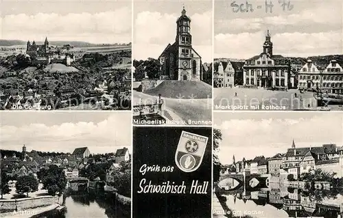 AK / Ansichtskarte Schwaebisch Hall Kloster Comburg Marktplatz Rathas Michaeliskirche Brunnen Kat. Schwaebisch Hall