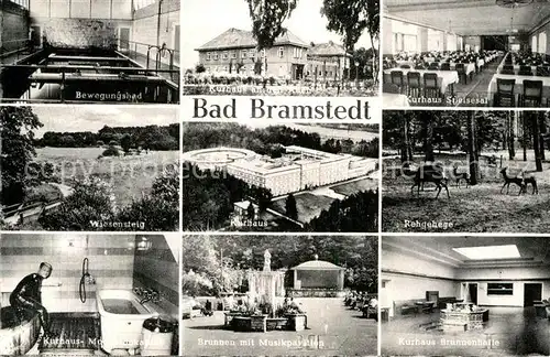 AK / Ansichtskarte Bad Bramstedt Kurhaus Kuranwendungen Brunnenhalle Kurpark Brunnen Musikpavillon Rehgehege Wiesensteig Kat. Bad Bramstedt