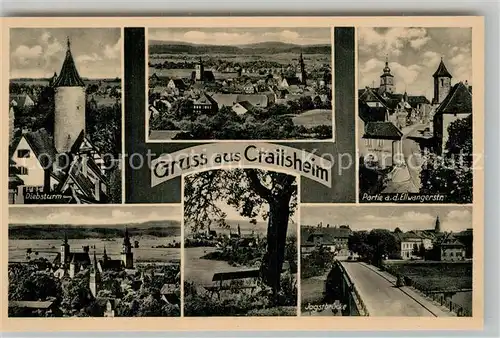 AK / Ansichtskarte Crailsheim Partie an der Ellwangerstrasse Diebsturm Panorama Jagstbruecke Kat. Crailsheim