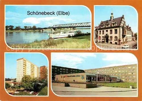 AK / Ansichtskarte Schoenebeck Elbe Thaelmann Bruecke Rathaus Neubauten Kaufhalle Sued Kat. Schoenebeck