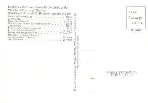 AK / Ansichtskarte Astronomie Radioteleskop Effelsberg Eifel Kat. Wissenschaft Science